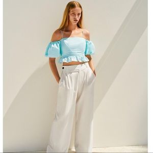 Zara Blue Turquoise Poplin Crop Top